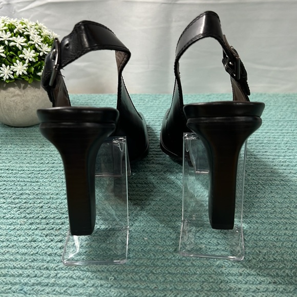 Nine West Black Leather Square Toe Heels, Size 6 M - Picture 3 of 6